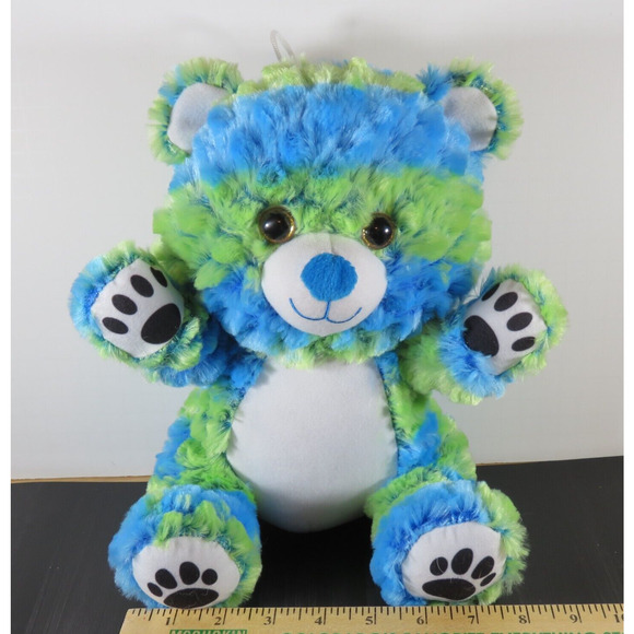 Plush Sitting Bear Green Blue 10” Multicolor Soft Stuffed Toy Animal Plushie - Picture 15 of 16